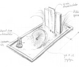 Schets grafmonument met glas en natuursteen