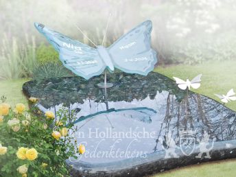 Glazen kindermonument met vlinder