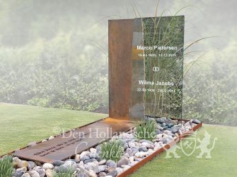 Grafmonument van glas en cortenstaal