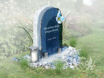 Kindermonument blauw glas