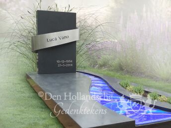 Modern gedenkteken met glasfusing rivier