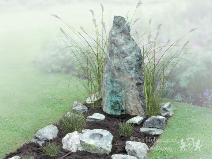 Natuurlijke grafsteen met glas foto 1