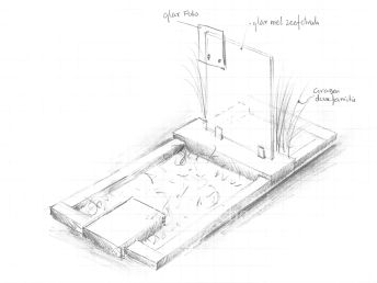 Schets gedenksteen met glas