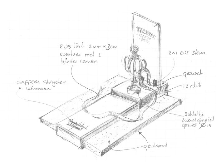 Schets van een unieke gedenksteen met een beker foto 1