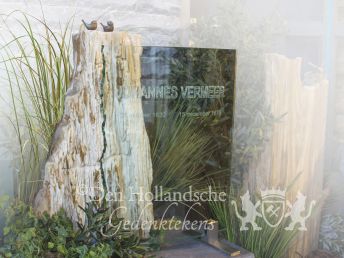 Versteend hout grafsteen met glas