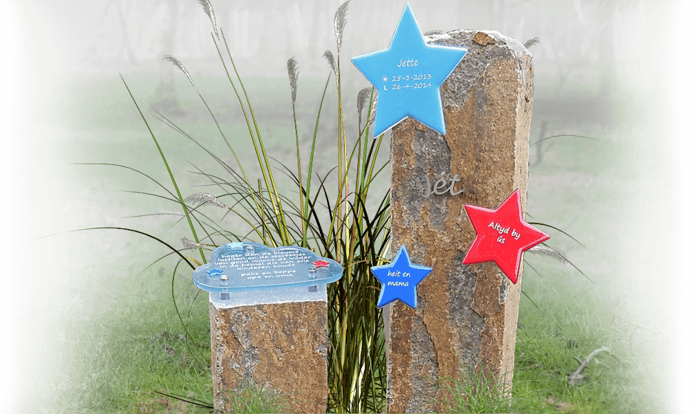 kindergraf glas natuurlijk met glasfusing sterren