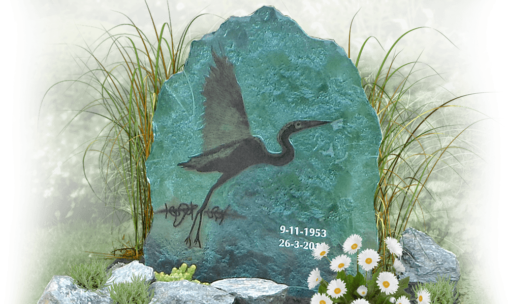 natuurlijk grafmonument glasfusing reiger afbeelding